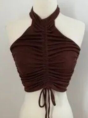 Ruched Halter Crop Top - Metallic Brown size small chocolate brown🧡
